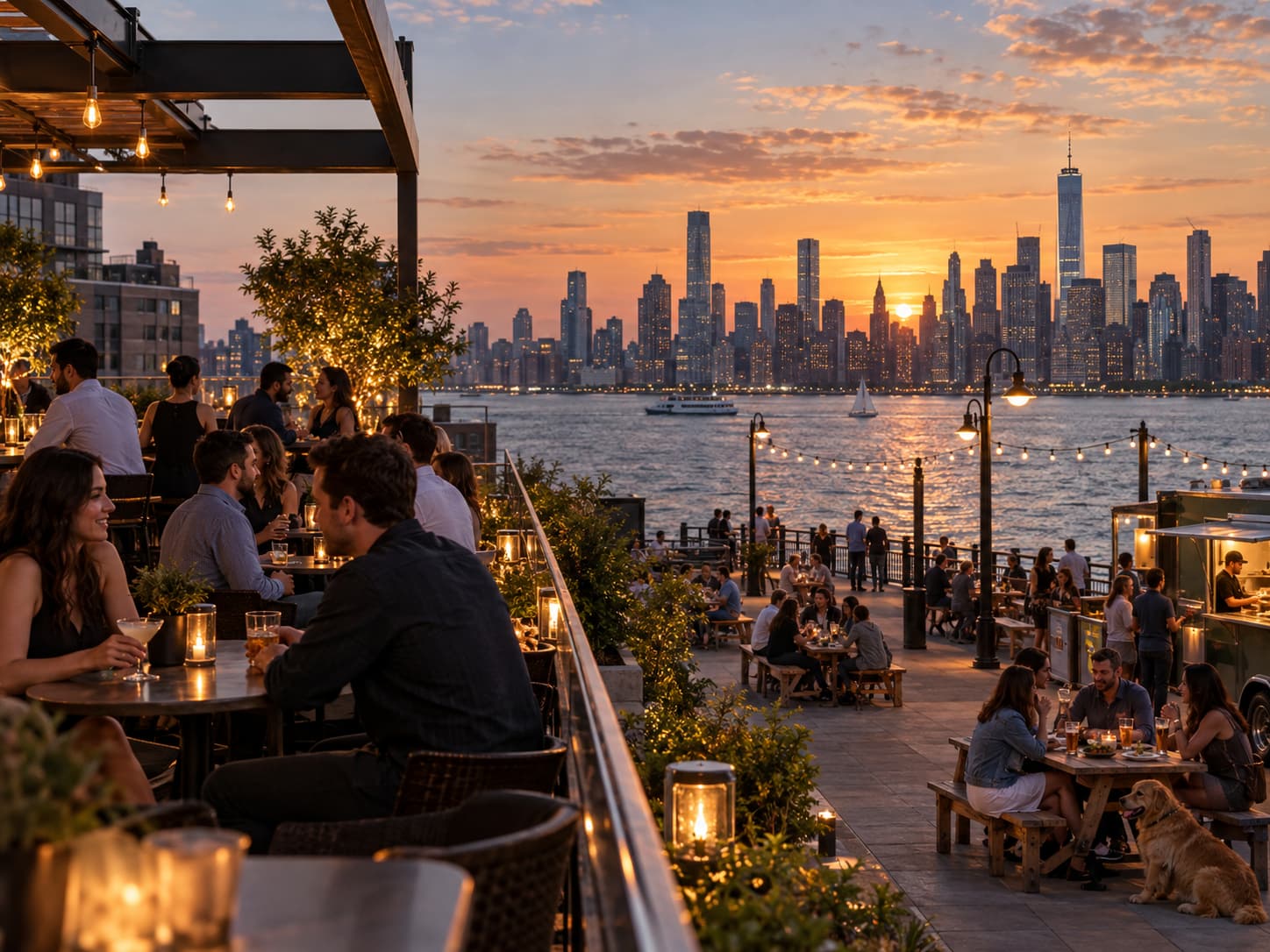Rooftop and waterfront bars in Hoboken overlooking the Manhattan skyline
